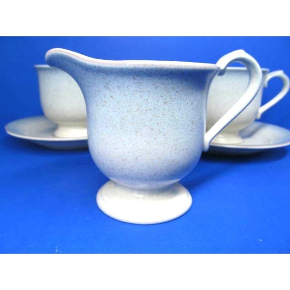 Mikasa Stonekraft Autumn Wheat  Blue Cup and Saucer 2 sets plus Creamer.